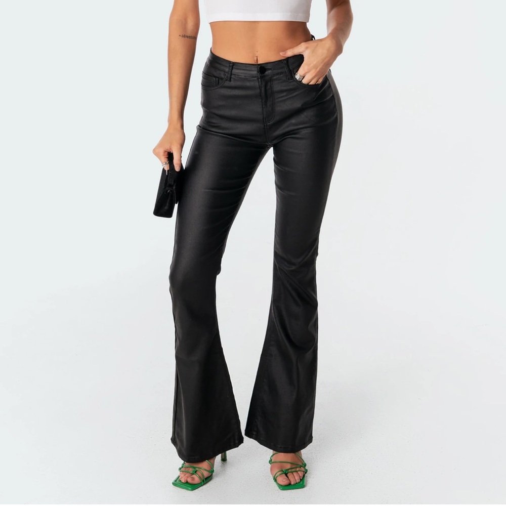 Edikted Faux Leather Flare Jeans